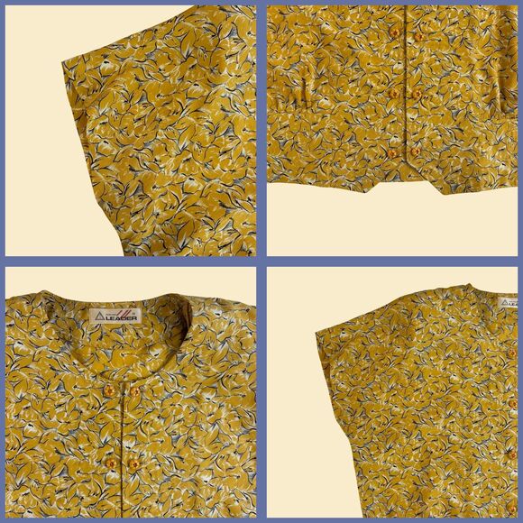 Vintage 70s/80s floral yellow blouse by Excellent Leader, size 12 women's top - Picture 2 of 8